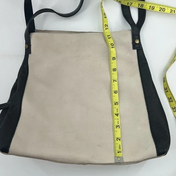 American Leather Co Two Tone White Black Triple Compartment Shoulder Satchel Bag